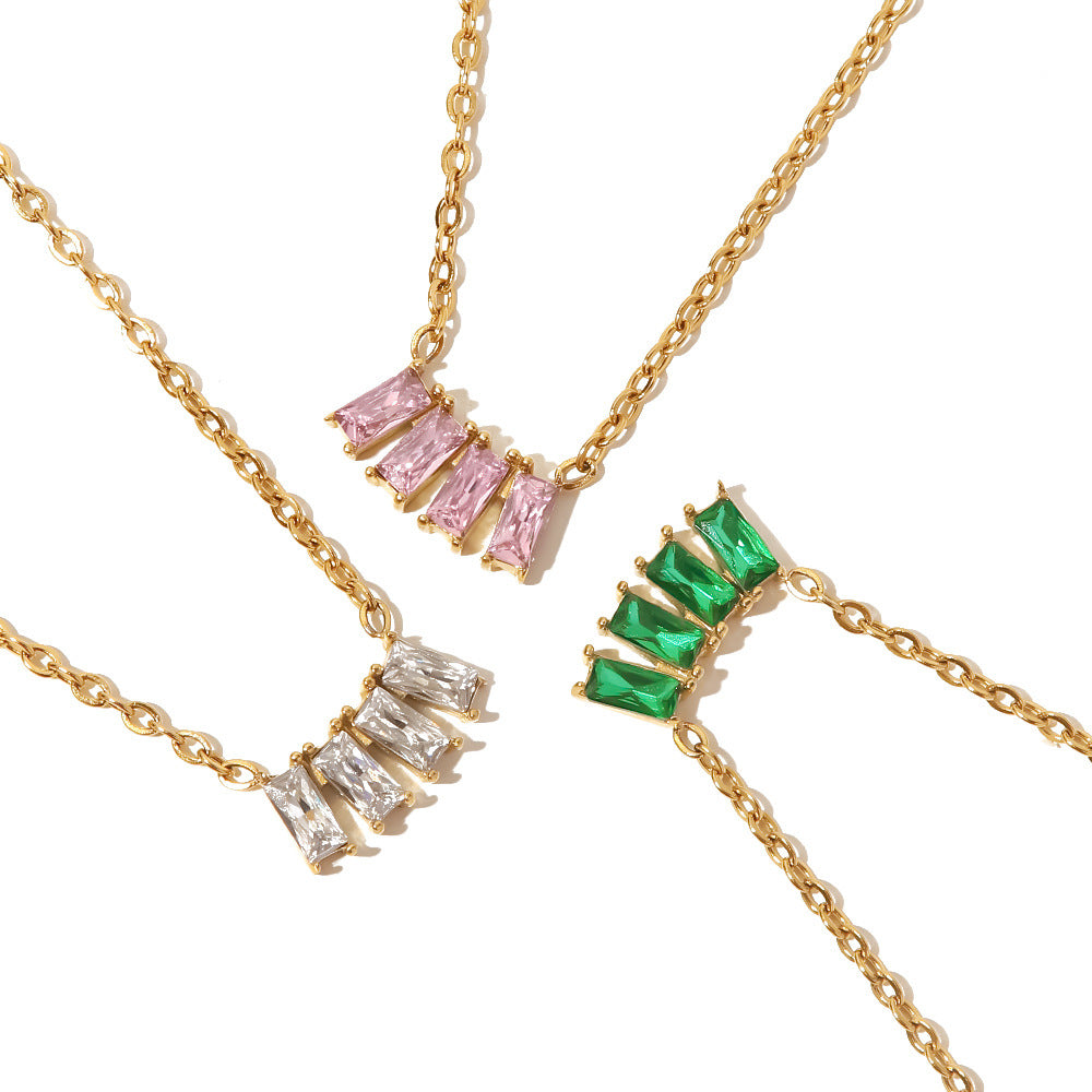 18K gold plated necklace with pink/white /l green zircon 2d9f5d4f-ec13-4c93-84f3-baa1109a1f32 Artshiney