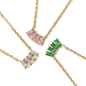 18K gold plated necklace with pink/white /l green zircon 2d9f5d4f-ec13-4c93-84f3-baa1109a1f32 Artshiney