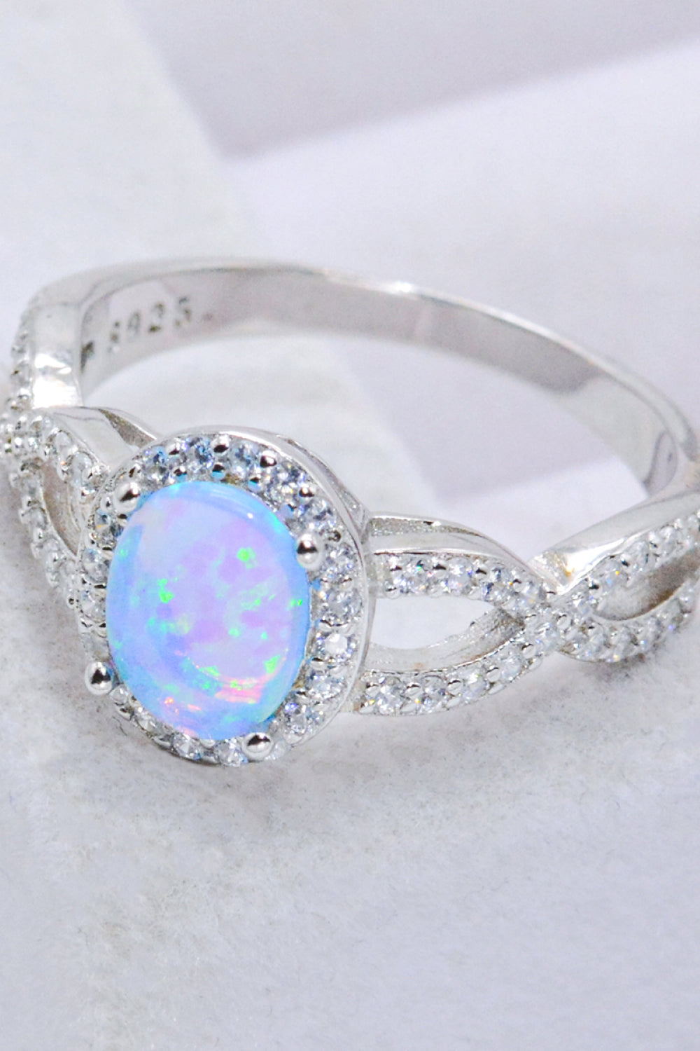 925 Sterling Silver Opal Halo Ring 2e2890a9046543a4b06dfcd22e51410c-Max Trendsi