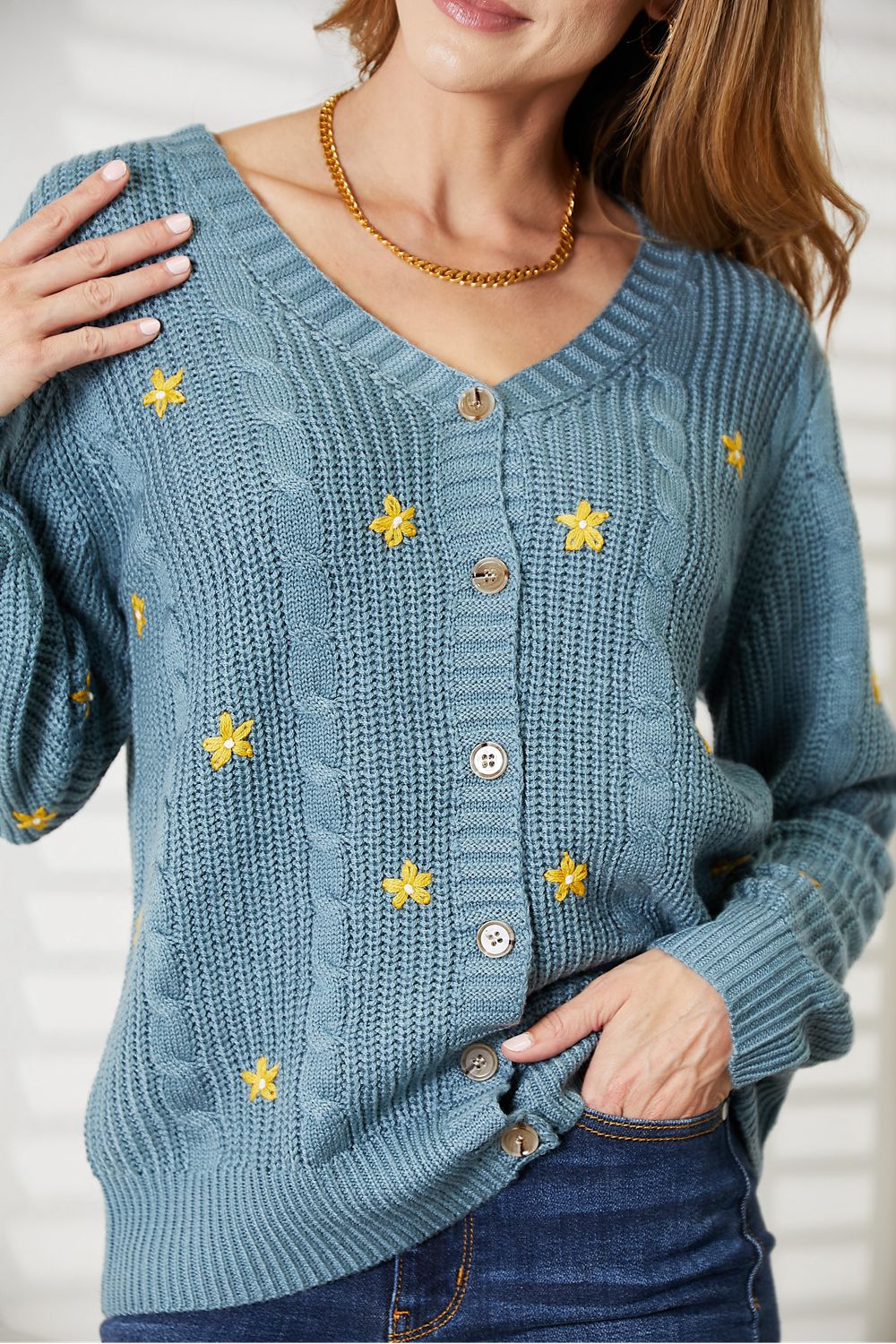 Glownestbest® | HEYSON Full Size Floral Embroidered Cable Cardigan 2e3f680d7b914109b5f56fdb340df8f6-Max Glownestbest