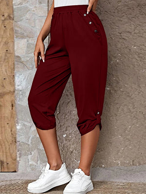 Full Size Roll-Tab Capris Pants 2e6c4276c73c41d6bc3e5bc32e106e0b-Max Trendsi