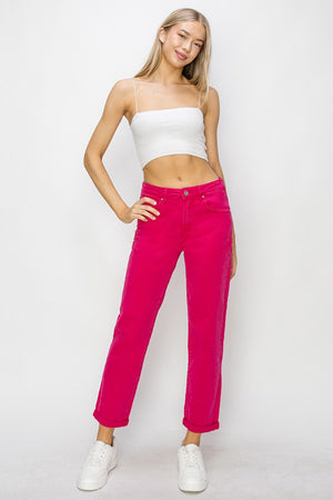 RISEN High Waist Rolled Hem Straight Jeans 2eaee88b-749b-47ba-b110-19c6190338e8-Max Trendsi