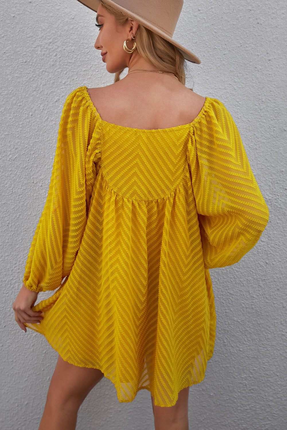 Textured Square Neck Mini Dress 2ebc7c7a816e4bd082c54e2de0d3378b-Max Glownestbest