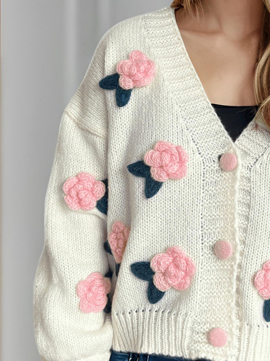 Flower Button Down V-Neck Long Sleeve Cardigan 2f5024af-31f9-45f3-a702-70d3da7facf5-Max Glownestbest