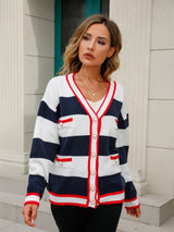 Angel Wings Striped Button Down Cardigan Navy 2f80e98560dc4a8ba54602e361839814-Max Glownestbest