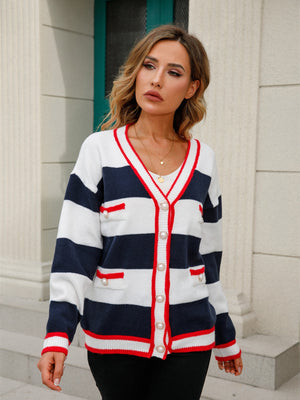 Angel Wings Striped Button Down Cardigan Navy 2f80e98560dc4a8ba54602e361839814-Max Glownestbest