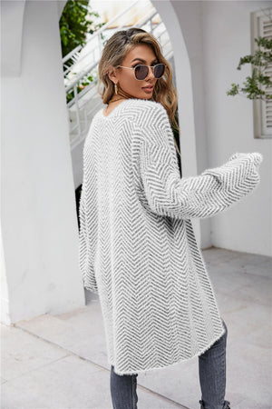 Glownestbest® | Herringbone Pattern Open Front Longline Fuzzy Cardigan 2fa33357725a4fb2b3172d7b3d566ea5-Max Glownestbest