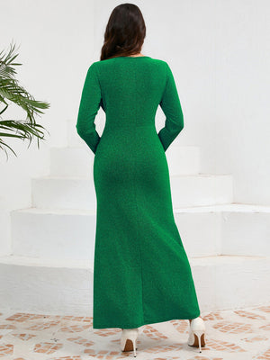 Ruched Round Neck Long Sleeve Dress 2fb0b8ea-ca1a-4290-a772-56e788add2ab-Max Glownestbest