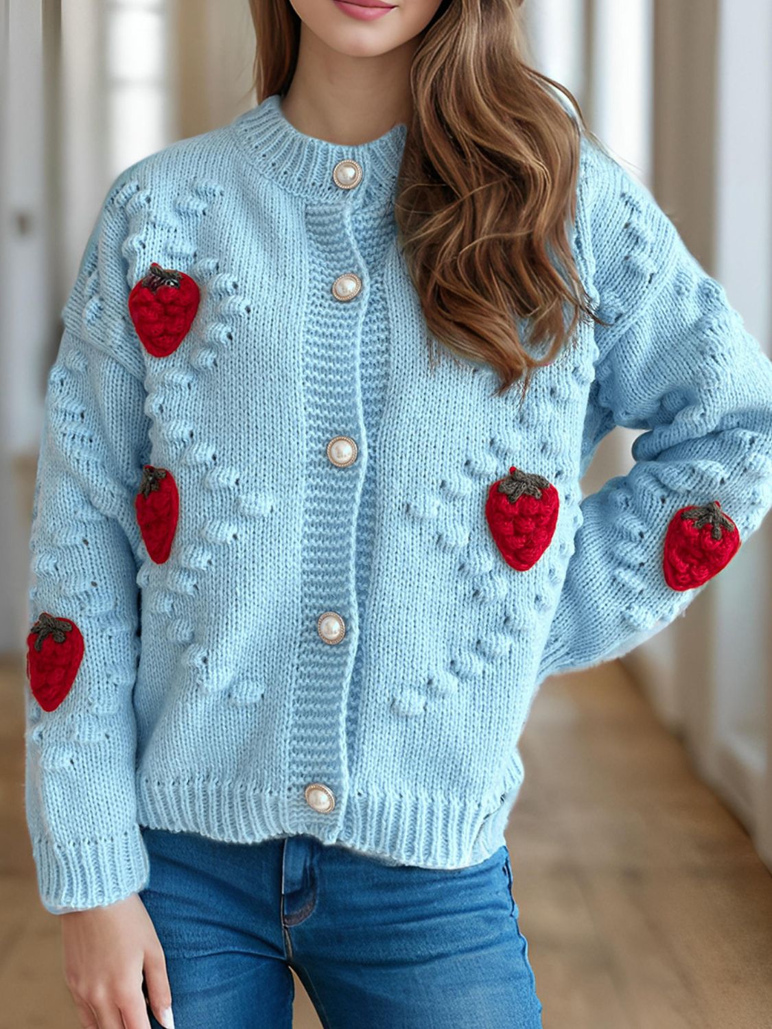 Strawberry Button Down Long Sleeve Cardigan 2fb68e38-b32e-40e0-bb9e-2685bac6b00d-Max Glownestbest