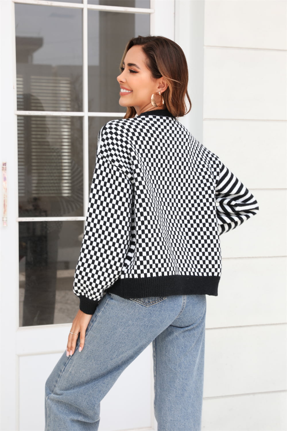 Angel Wings Button-Down Stripe & Plaid Contrast Pattern Cardigan 2fc64c9ce437477d8c3767be97a1f783-Max Glownestbest