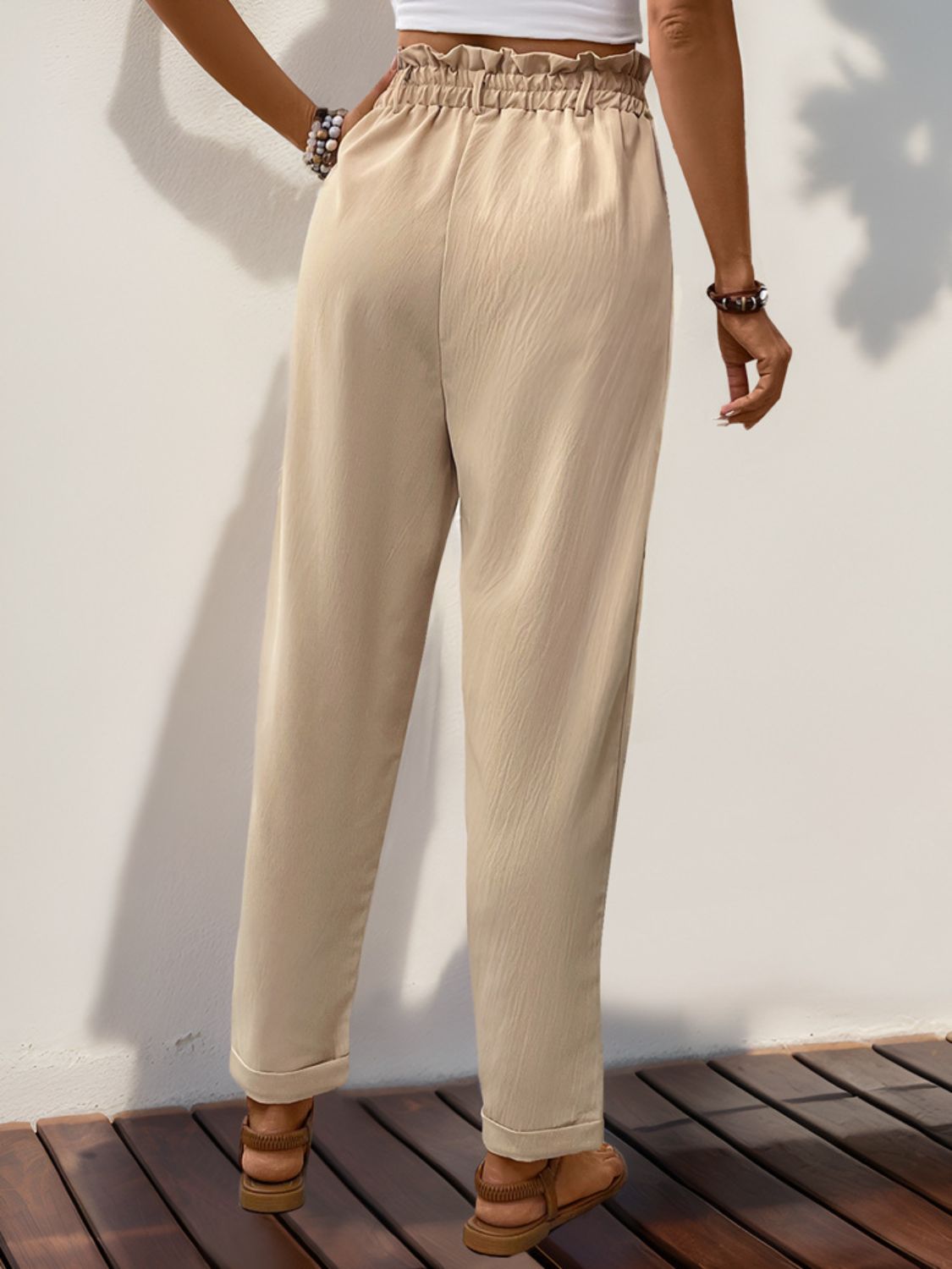 Perfee Frill High Waist Pants with Pockets 2ff8e40e-3194-4c5a-bbcc-c17bf34489a1-Max Trendsi