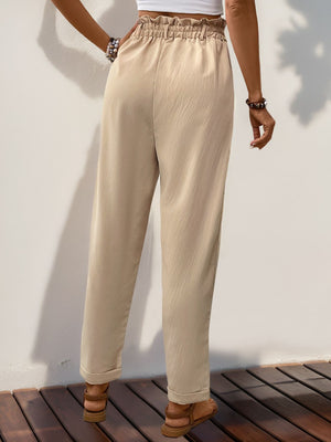 Perfee Frill High Waist Pants with Pockets 2ff8e40e-3194-4c5a-bbcc-c17bf34489a1-Max Trendsi