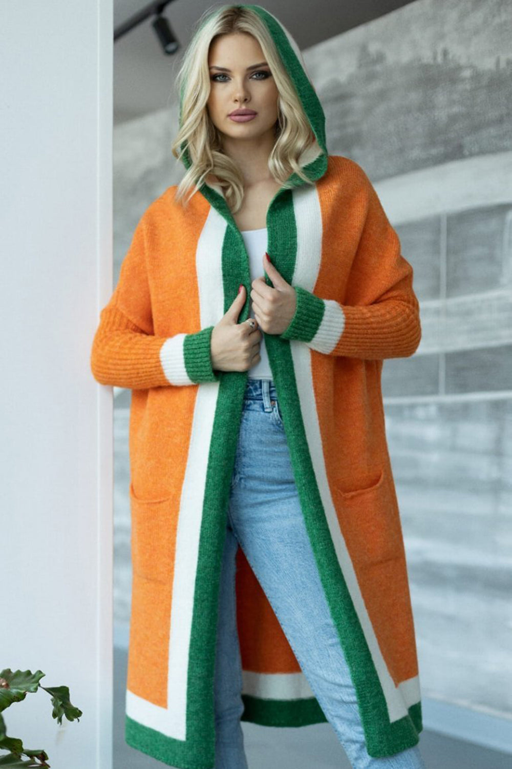 Pocketed Contrast Long Sleeve Hooded Cardigan Orange One Size 300ff207-e7c9-4445-ae0b-8a5cfe56dd00-Max Glownestbest