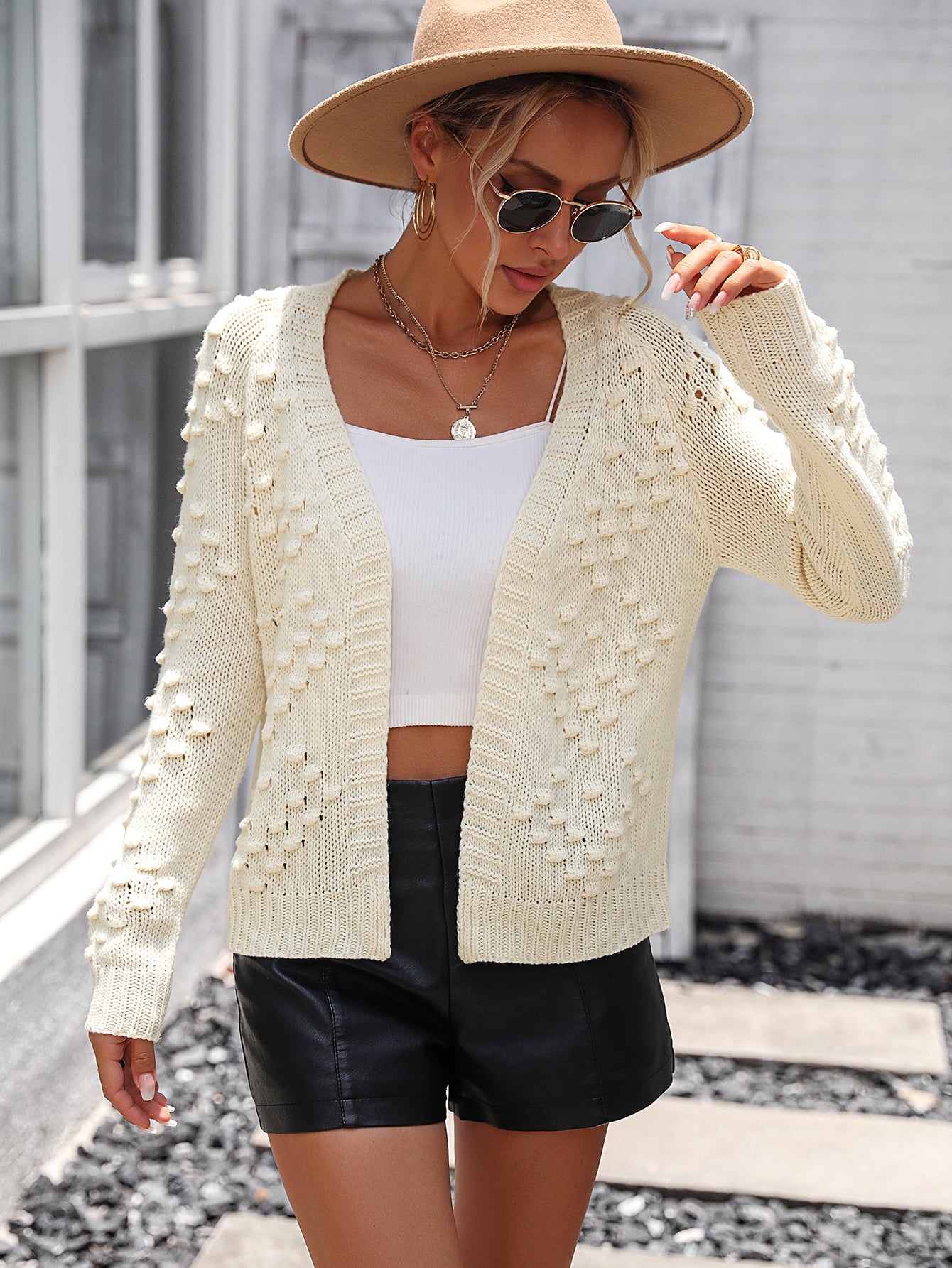 Glownestbest® | Open Front Long Sleeve Cardigan Cream 30553e6565ee49d1b55676054b7cfdfd-Max Glownestbest