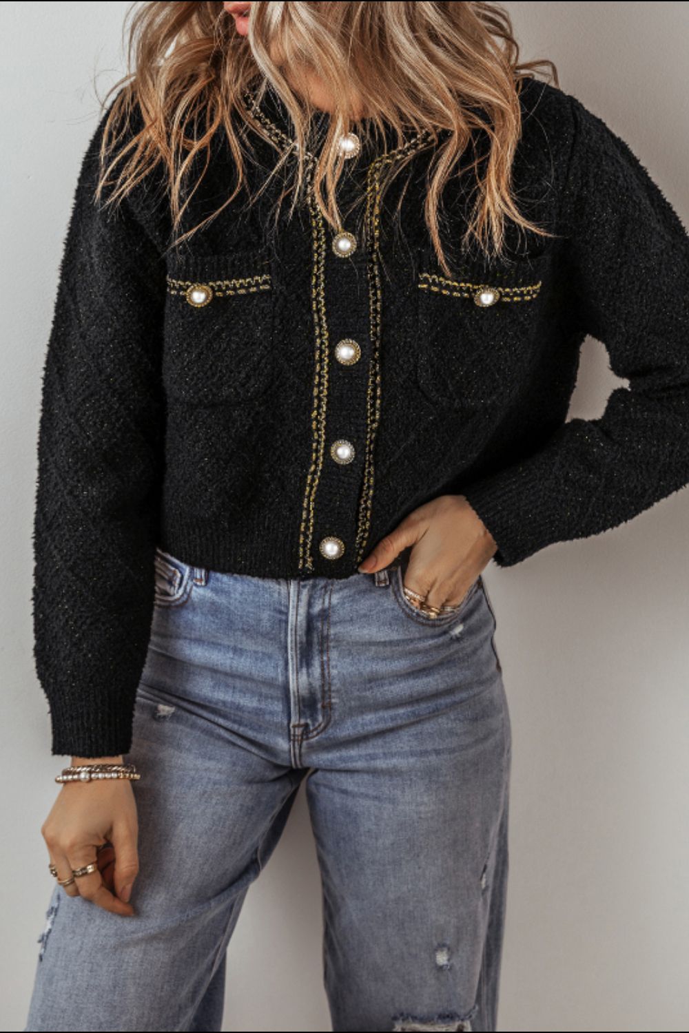 Round Neck Button Up Long Sleeve Cardigan Black 308273cf-c079-4f01-9c1a-fdb7b9e99e36-Max Glownestbest