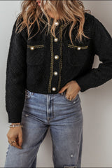 Round Neck Button Up Long Sleeve Cardigan Black 308273cf-c079-4f01-9c1a-fdb7b9e99e36-Max Glownestbest