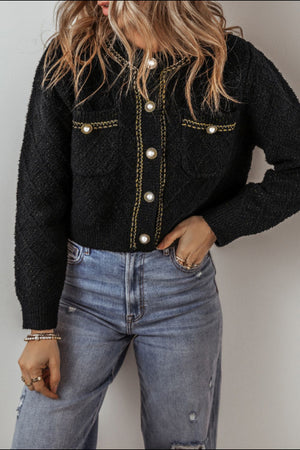 Round Neck Button Up Long Sleeve Cardigan Black 308273cf-c079-4f01-9c1a-fdb7b9e99e36-Max Glownestbest