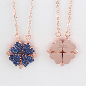 Noble and luxurious four-leaf clover paired with a heart studded with diamonds, a two-wear design necklace Single-sided rose gold blue opening and closing model 30a1e0b5-1863-494c-9af5-c389c9df39de Artshiney