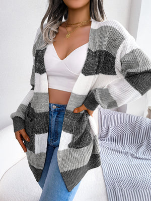 Glownestbest® | Striped Rib-Knit Open Front Longline Cardigan 30b708717dd84d54a4d8ba011f0b376d-Max Glownestbest