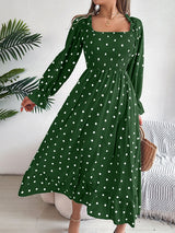 Polka Dot Flounce Sleeve Midi Dress Dark Green 30c4bfb4-2dd5-4de4-9a92-4e1fe1325661-Max Glownestbest
