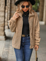 Glownestbest ® | Fuzzy Pocketed Zip Up Jacket Brown 313ffd9e-f8b2-4982-af9c-31befee165ba-Max Glownestbest