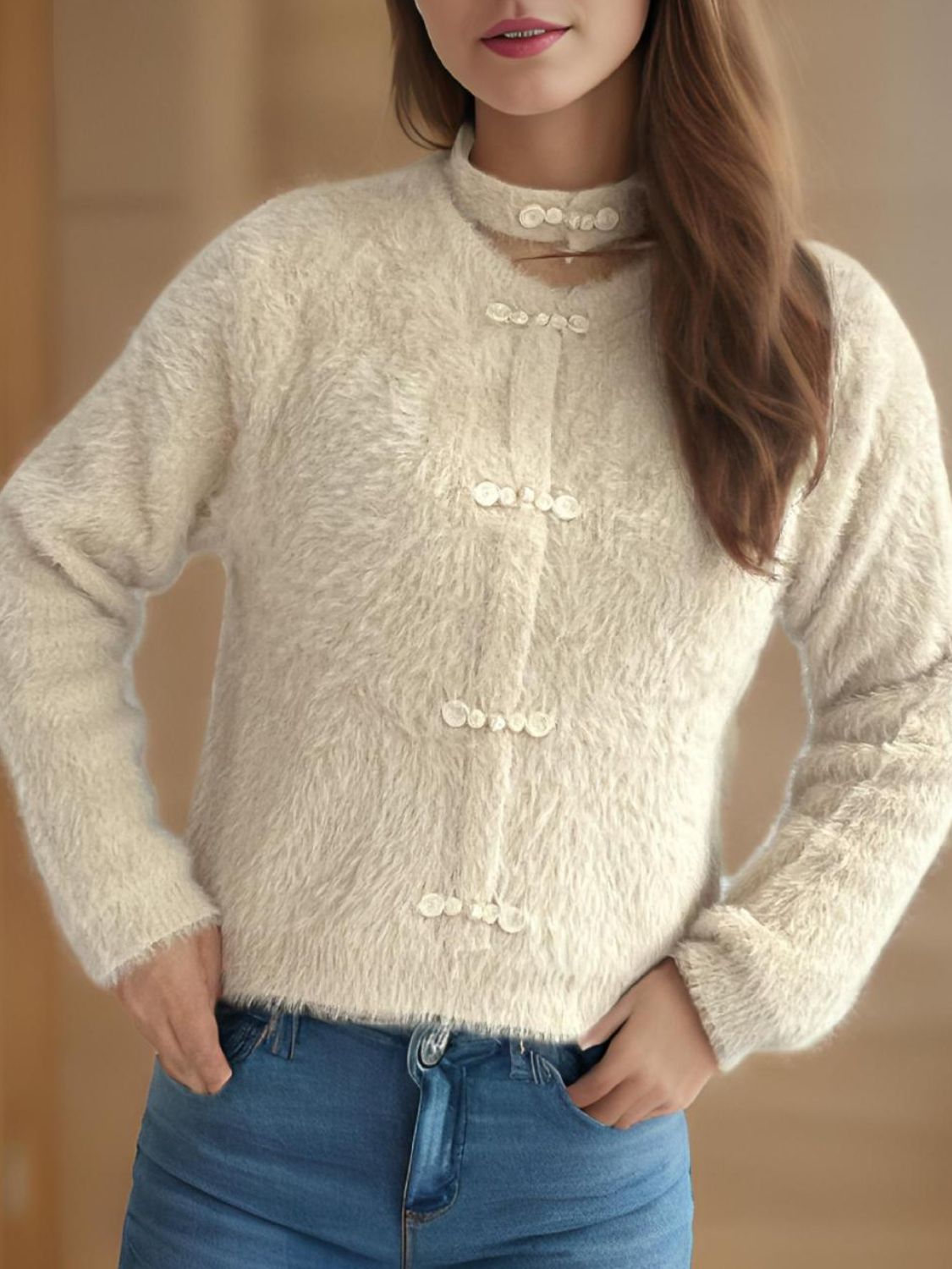 Cutout Knot Button Long Sleeve Cardigan Beige One Size 31896760-aaee-4d49-bbec-f174a9ca8563-Max Glownestbest