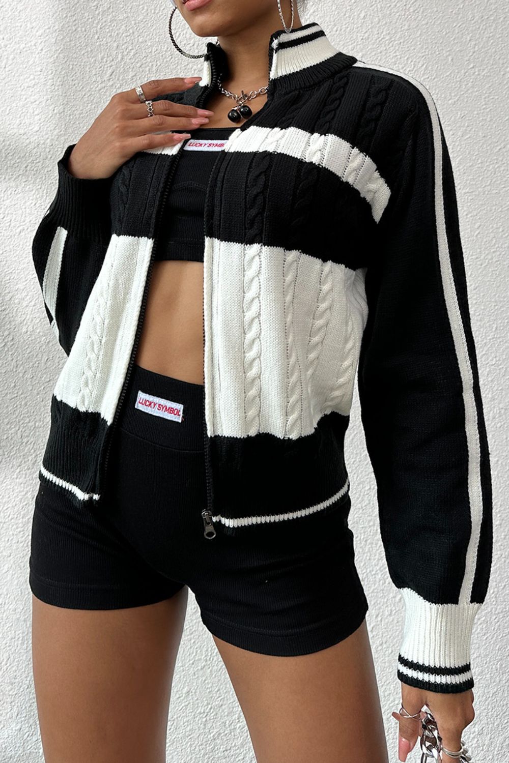 Cable-Knit Color Block Raglan Sleeve Cardigan 318fbc66-4f66-44e1-a78a-421bb3ecc085-Max Glownestbest