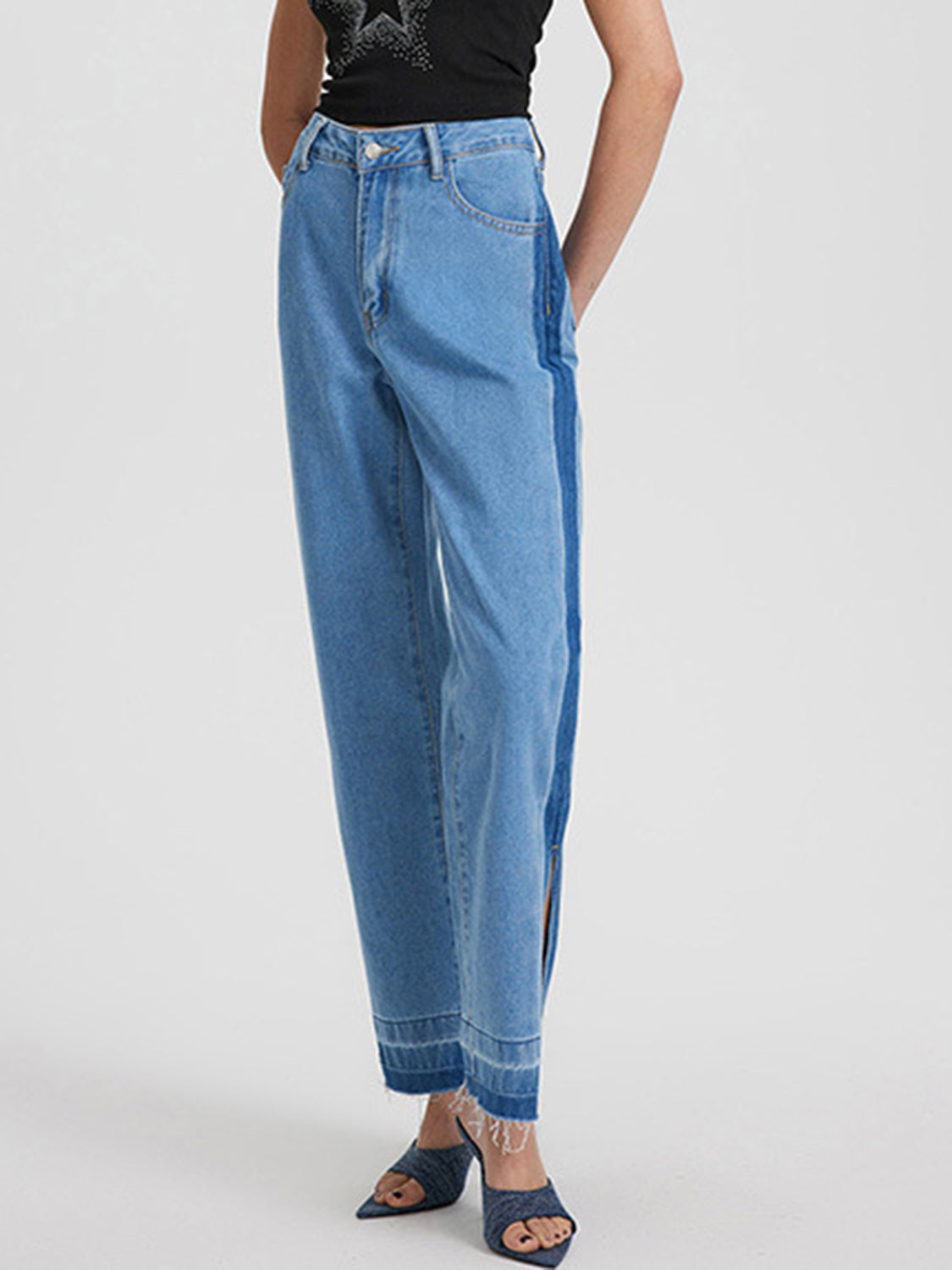Slit Straight Leg Jeans with Pockets 31944c7a-ea0c-4748-bda1-c7ee93d110ca-Max Trendsi