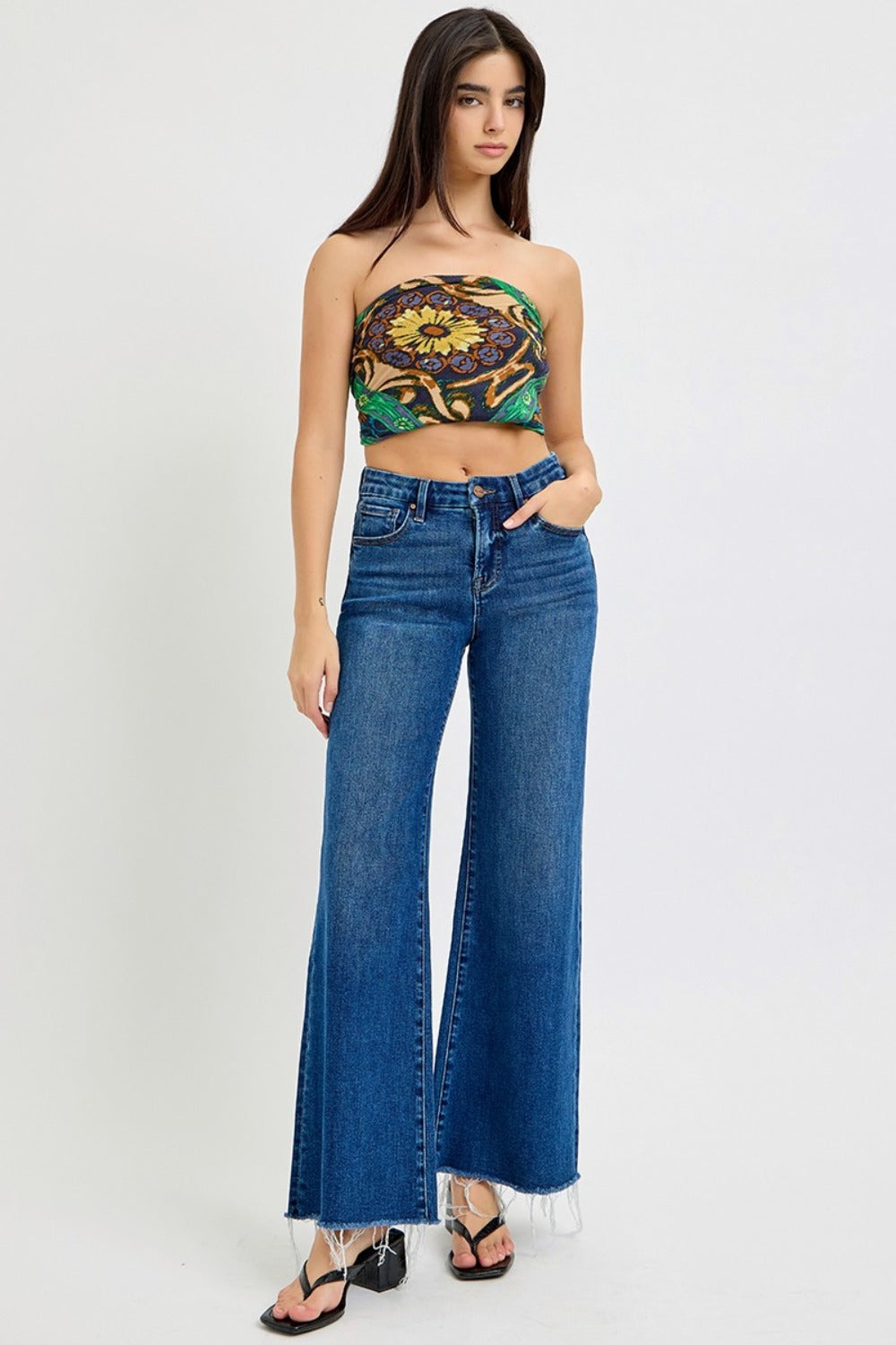 RISEN Tummy Control High Rise Wide Leg Jeans 3199408c-6822-4cce-8f51-aa7a2d6f2c54-Max Trendsi