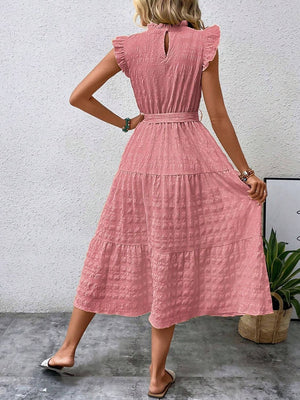 Tied Ruffled Cap Sleeve Midi Dress 319e97ad-c3b9-44ad-93ad-fbad57af508b-Max Trendsi