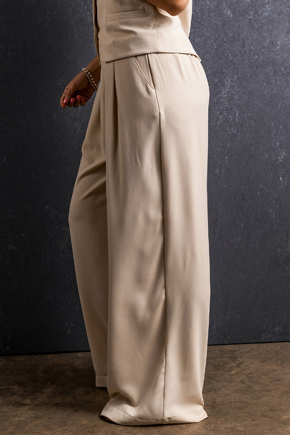 Ruched Wide Leg Pants with Pockets 31aad240-a0e0-4060-8625-1e964ee9e695-Max Trendsi