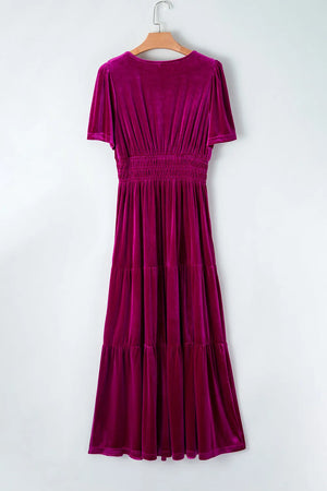 Tiered Notched Short Sleeve Dress with Pockets 31bcd8d8-f82a-4f8c-95cd-9f7c423fdbe7-Max Glownestbest