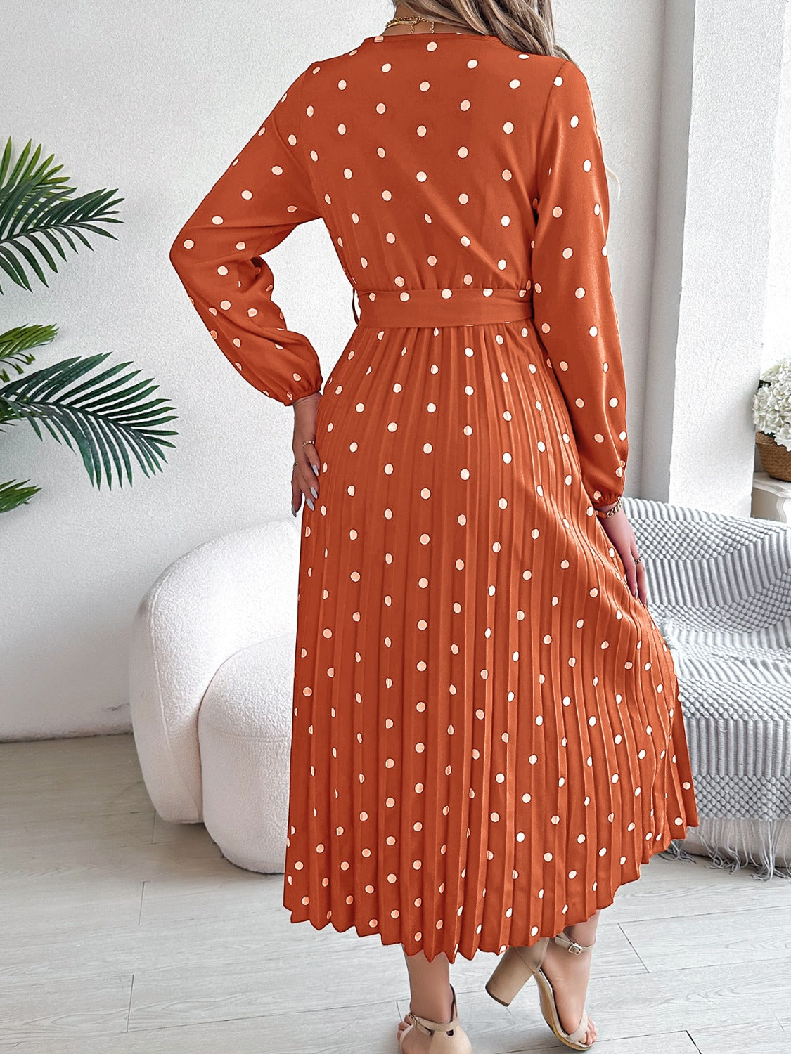 Tied Polka Dot Long Sleeve Midi Dress 31d7cf05-9acb-427f-8fa3-818a31062c08-Max Glownestbest