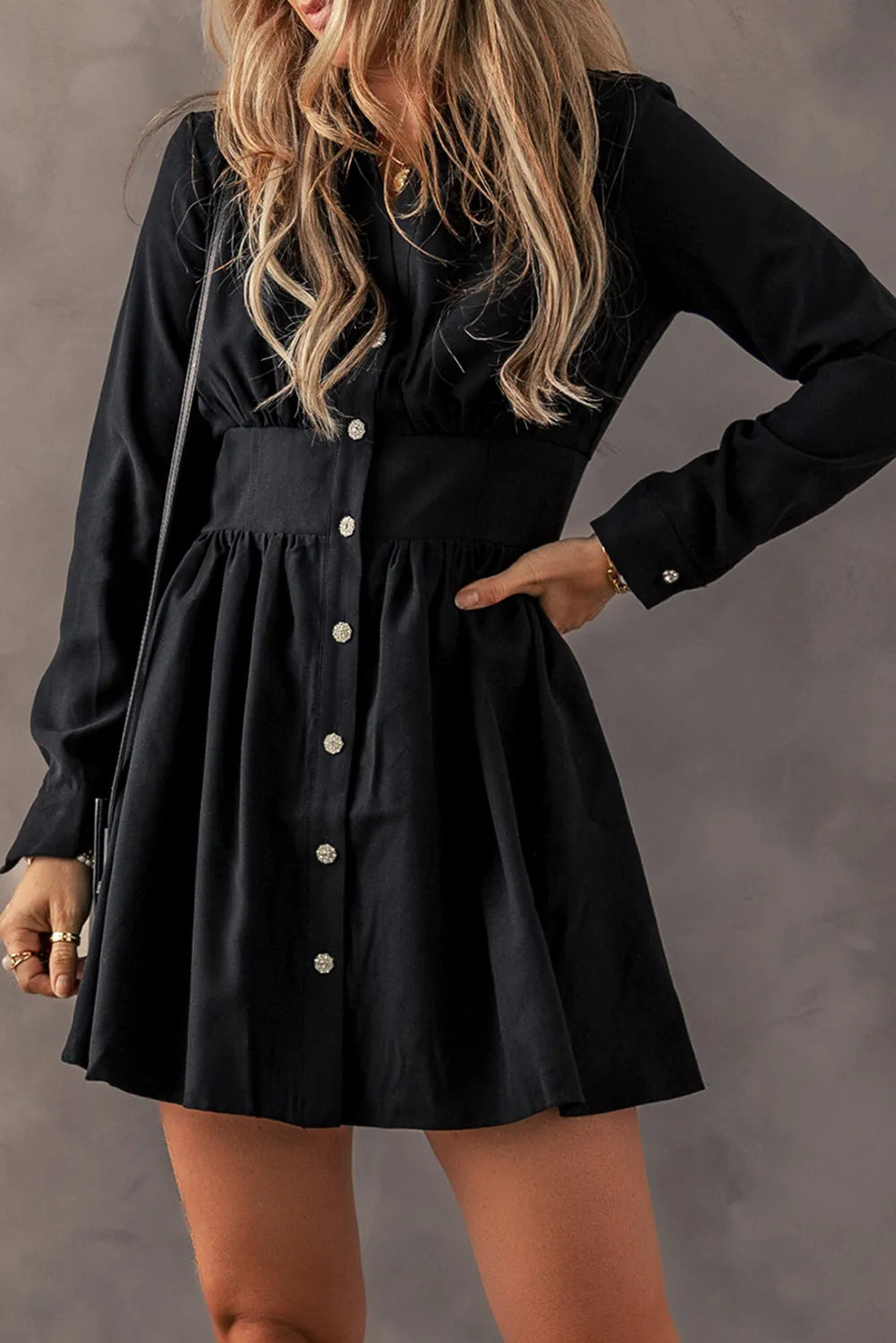 Ruched Button Up Long Sleeve Dress 31e88908-f87b-4d2a-be79-bba4e467ead3-Max Glownestbest