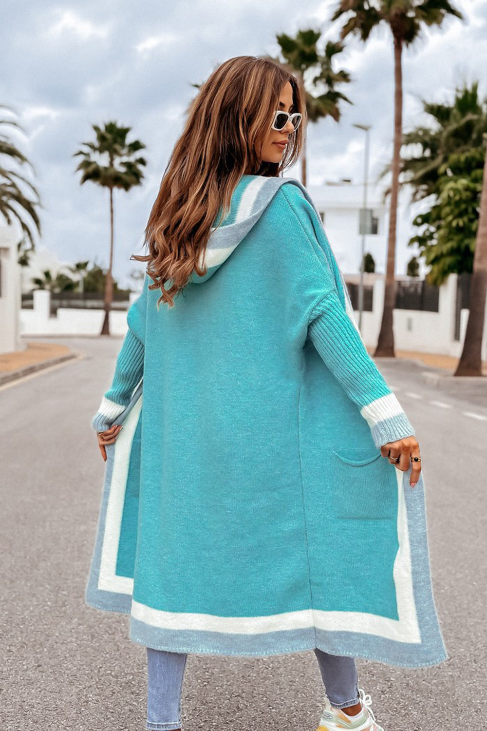 Pocketed Contrast Long Sleeve Hooded Cardigan 321d3bce-bc82-412a-89c5-f33b2a24a6bf-Max Glownestbest