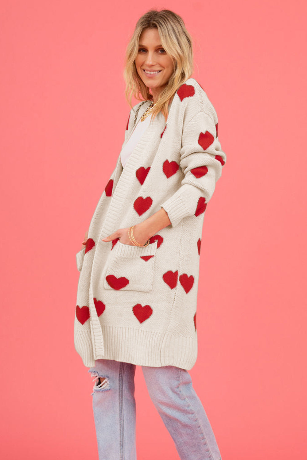 Heart Graphic Open Front Cardigan with Pockets 325dfc579d714481b4d1044d56cb136c-Max Glownestbest