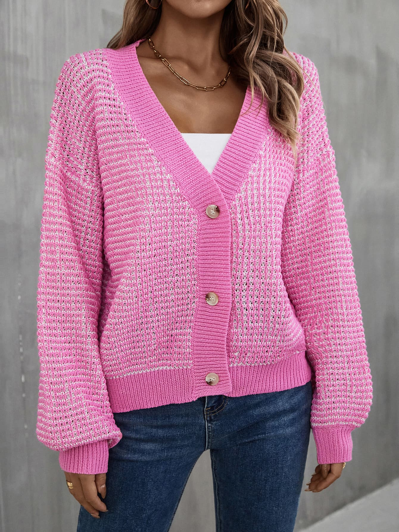 Glownestbest® | V-Neck Dropped Shoulder Cardigan Carnation Pink 3290c514cd0846f38d502e96c24bda97-Max Glownestbest