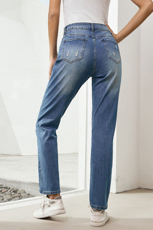 US Flag Distressed Straight Jeans 32b10031-2689-42ca-bb66-c56608533927-Max Trendsi