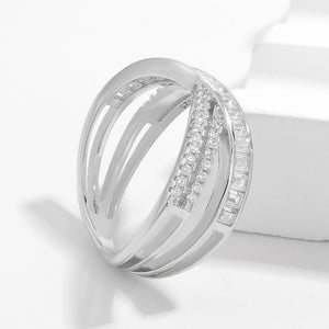 X Shape Inlaid Zircon 925 Sterling Silver Ring 33178ede-3c86-410d-9154-6a4b99d7d5f0-Max Trendsi