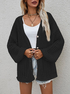 Glownestbest® | Openwork Button Front Cardigan 33b871512a4941388bd57b4628bed7e0-Max Glownestbest