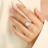 Titanium Steel White Sea Shell Ring Silver 33bb308f-16ce-4d20-849d-791b1f706862-Max Trendsi