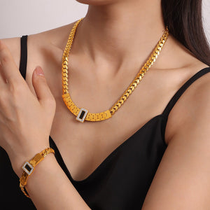 18K gold exquisite light luxury geometric inlaid zircon and gemstone design versatile bracelet necklace set 33c8d2b5-8bc9-4981-a4a4-4e668b3bc590 Glownestbest
