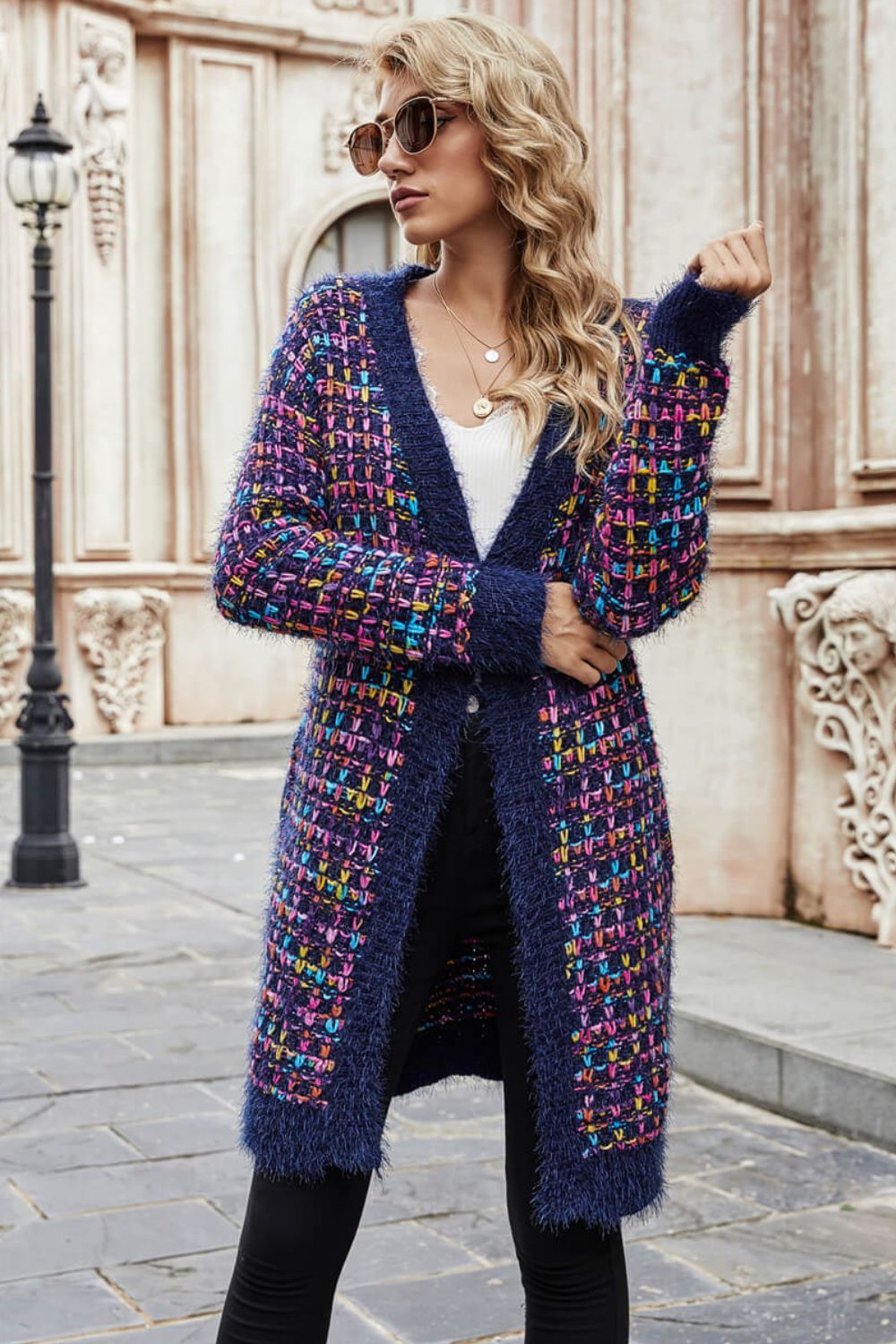 Angel Wings Multicolored Ribbed Trim Open Front Cardigan with Pockets 34e21d4da43c4531be8afc1fc477e026-Max Glownestbest