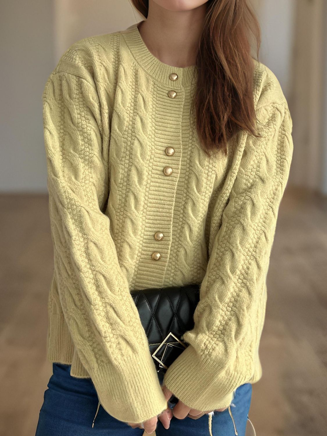 Cable-Knit Round Neck Long Sleeve Cardigan Pastel Yellow One Size 34ea37f4-a9ff-4603-92fe-a71d880f5897-Max Glownestbest