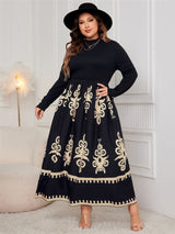 Honey Plus Size Printed Mock Neck Long Sleeve Dress Black 350a3e8f-08e0-4d2f-908e-d3f759a1891c-Max Glownestbest