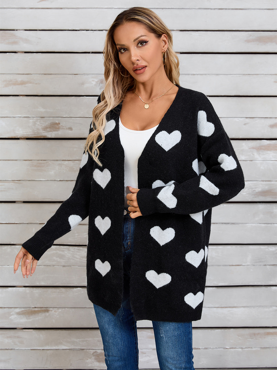 Heart Open Front Long Sleeve Cardigan 35239fe4-12b5-4cb4-8b00-40b2e256f0cf-Max Glownestbest