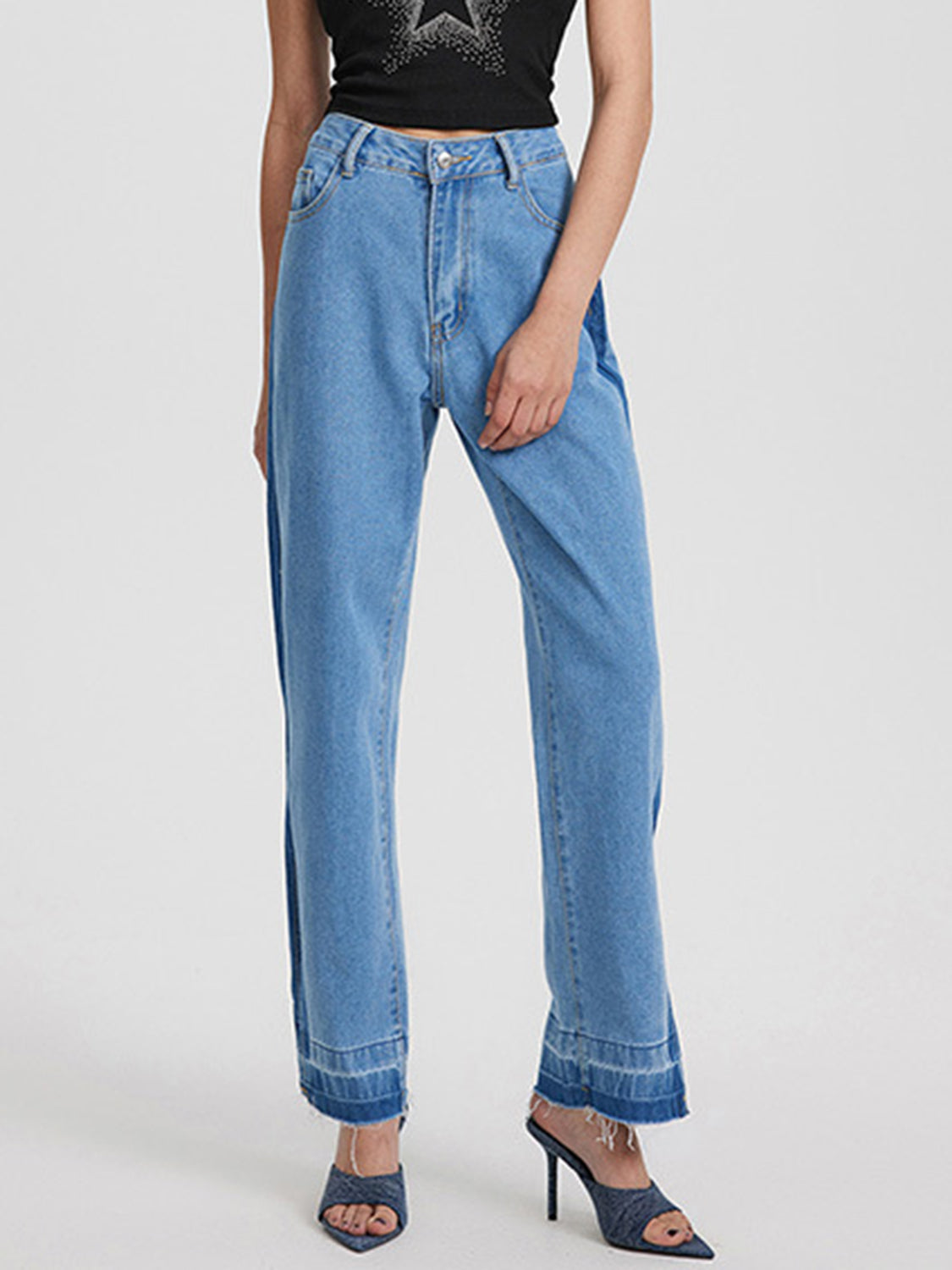 Slit Straight Leg Jeans with Pockets 35362c41-e0e3-4858-93ef-4fbf5eee5049-Max Trendsi