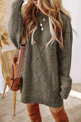 Cable-Knit Round Neck Sweater Dress Sage 3536365a-485e-4815-b659-84d567aff8e7-Max Glownestbest