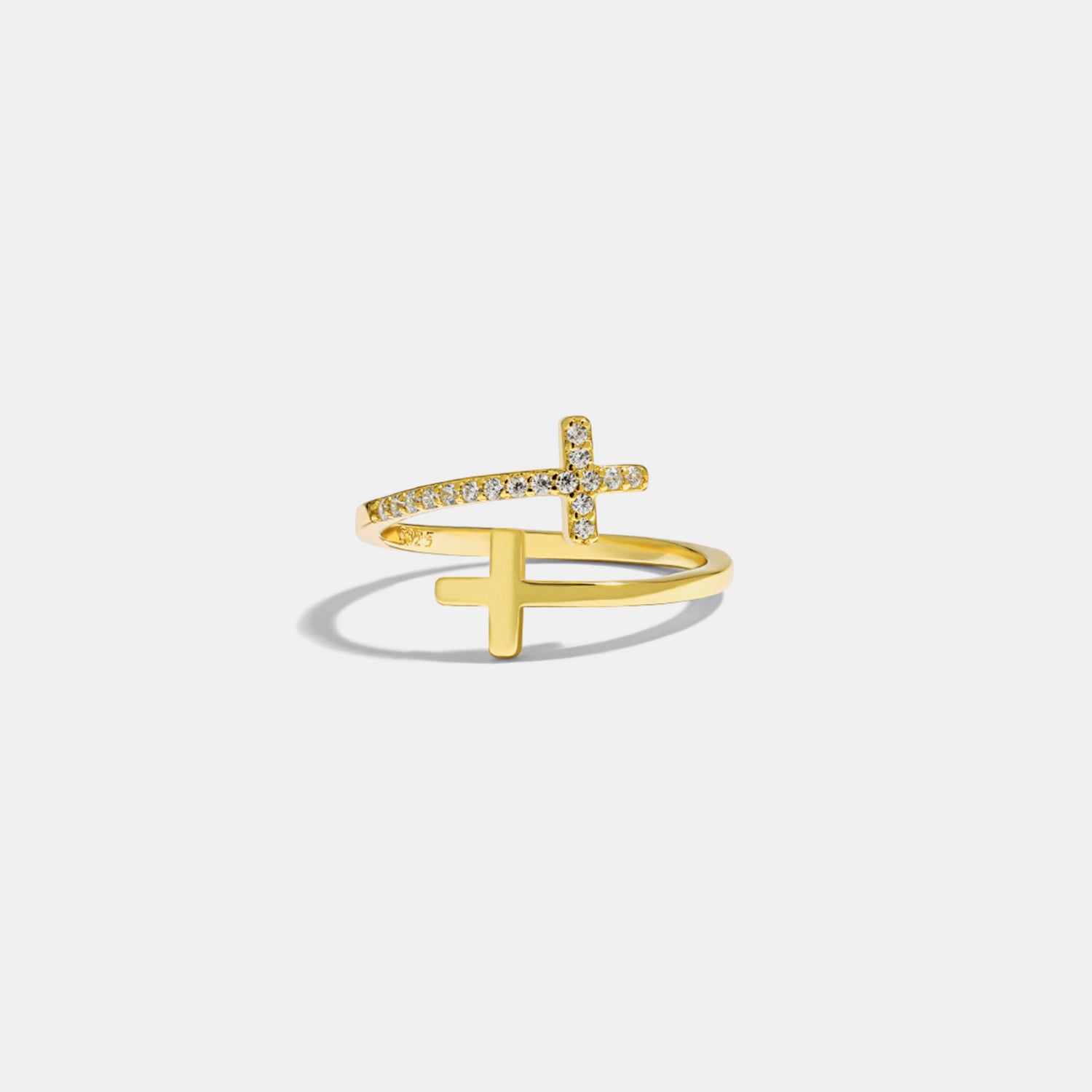 Zircon 925 Sterling Silver Double Cross Bypass Ring Gold 7 353e5396-9c03-4e2b-b027-b0aa3b00784a-Max Trendsi