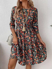 Frill Floral Round Neck Dress Black Forest 355f6d75-3422-4438-8e27-cebf36459297-Max Glownestbest